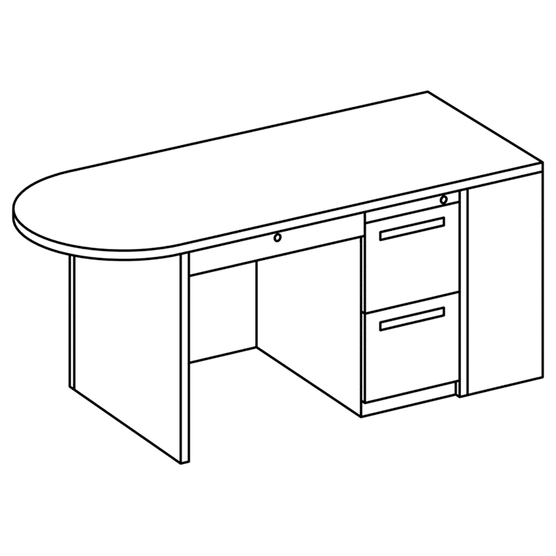 D-Shape Educator Desk with Bookcase – Right