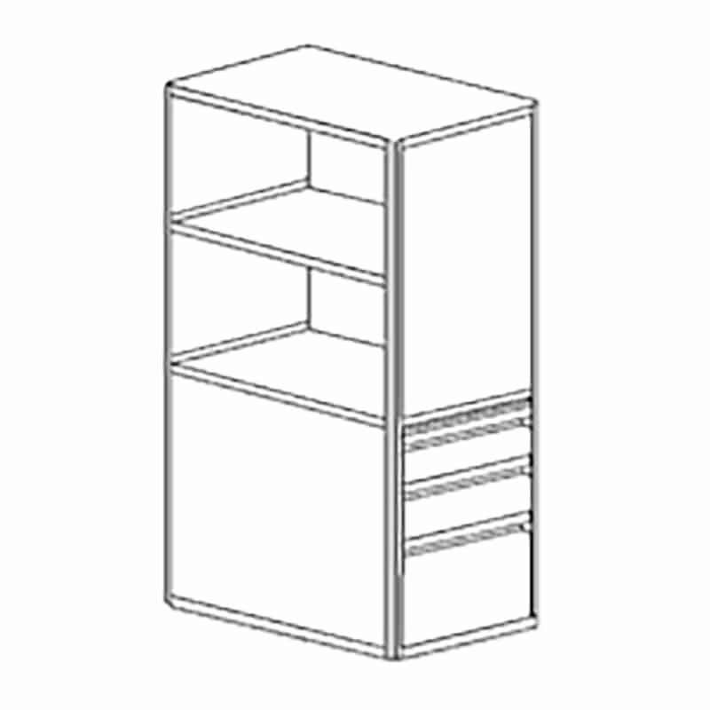 Inward Bookcase with One Adjustable Shelf – Box/Box/File Drawers