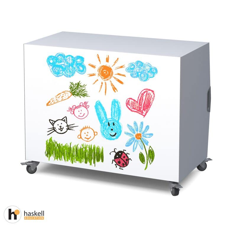 Cubby Storage Cart Magnetic White Board Backing & Locking Casters