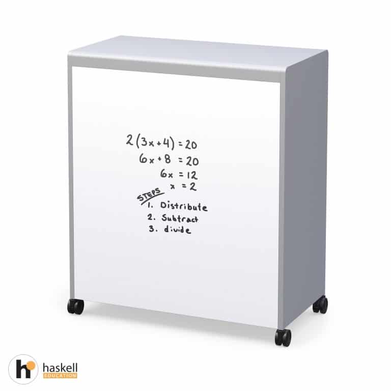 Voyager Short Storage Cart with Shelves – Magnetic White Board Back View with Writing
