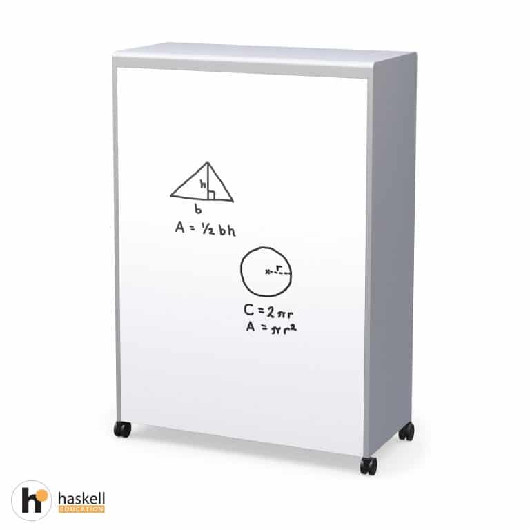 Voyager Tall Storage Cart with Shelves – Magnetic White Board Back View with Writing