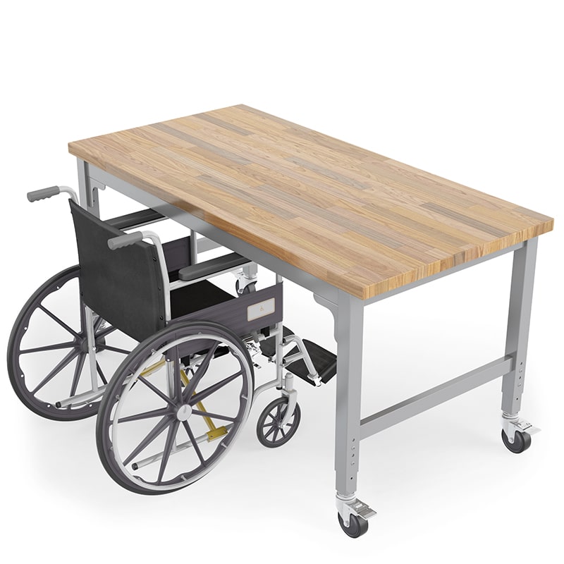 Voyager Table Height Adjustable with Butcher Block with Wheelchair