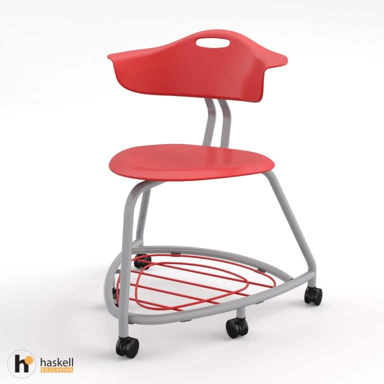 360 Chair 18in with Red Back, Red Seat, Red Bookbag Rack & Casters