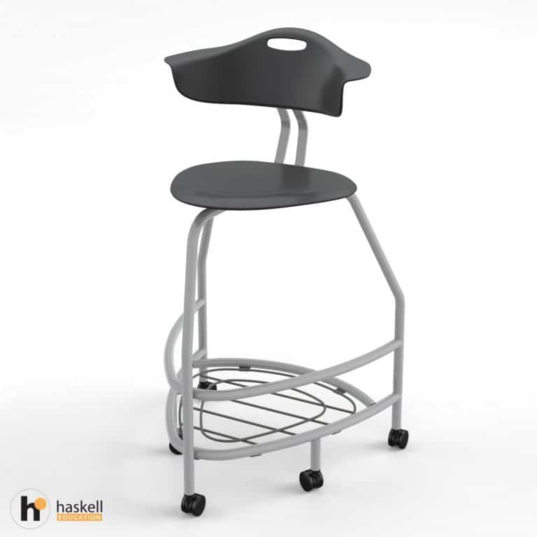360 Chair 30in with Black Back, Black Seat, Storm Bookbag Rack & Compression Casters
