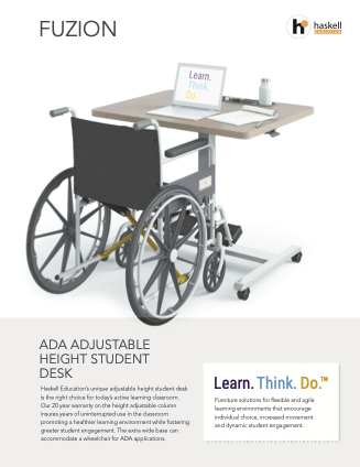 Fuzion ADA Adjustable Height Student Desk Cut Sheet
